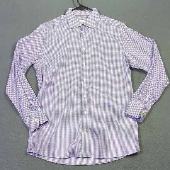 Eton Shirt Men's 16.5 42 Purple Check Contemporary Cotton Long Sleeve Button Up - Picture 2 of 11